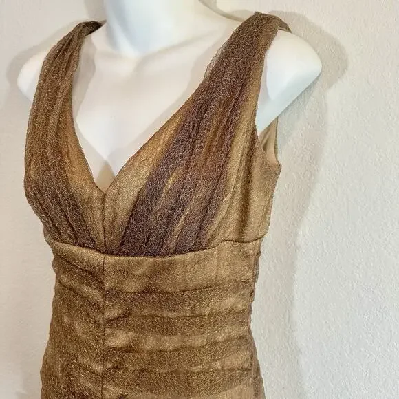 David Meister Gold Lace Cocktail Mini Dress Sz 4 Holiday Party NYE Sparkle Glam - Picture 3 of 14
